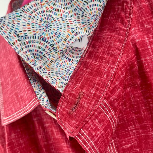 BUGATCHI Button Down Shirt Large Red/Pink Business Office Work Career Cotton - Picture 6 of 14
